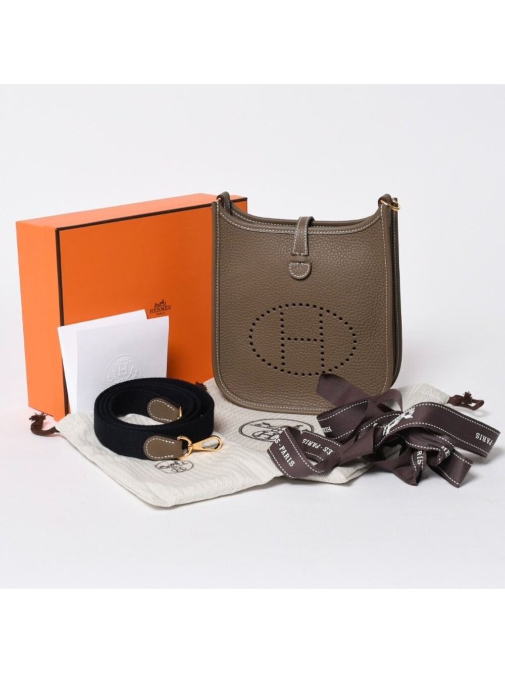 Hermes Evelyne TPM Shoulder Bag Taurillon Clemence Etoupe Gold